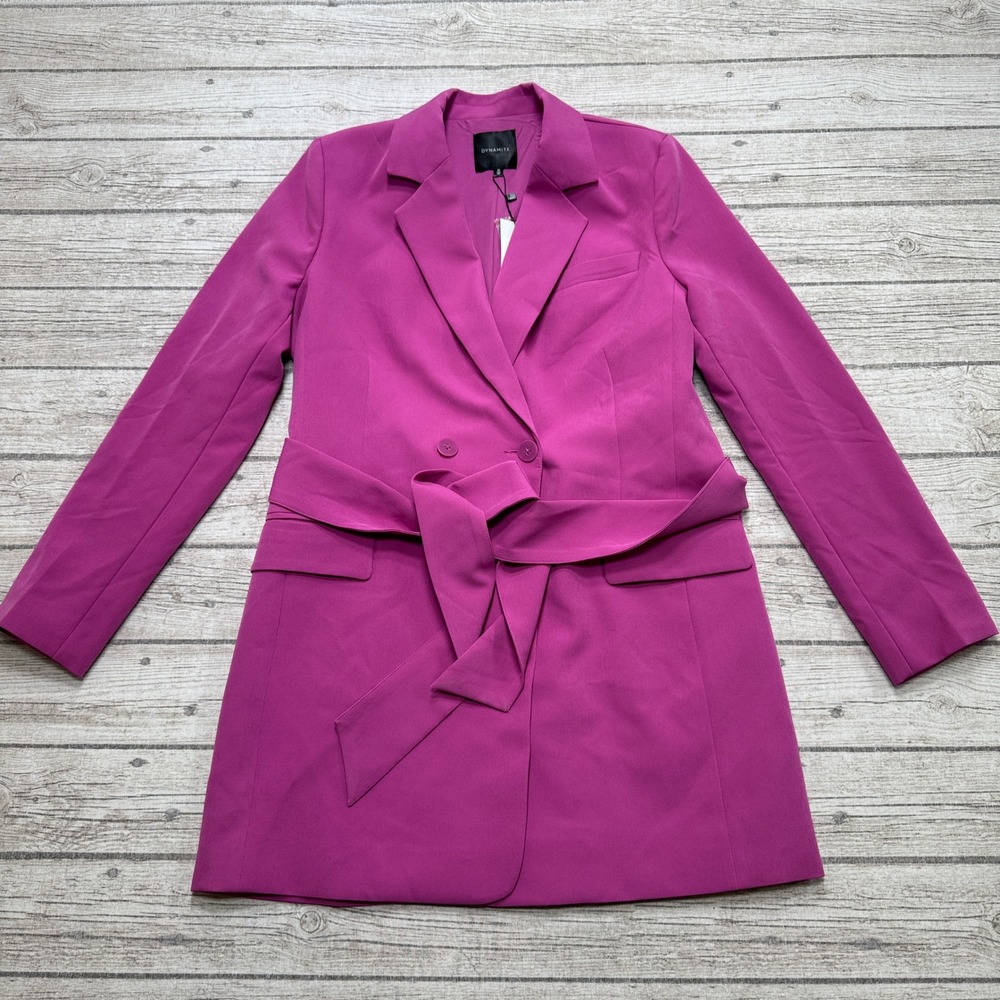 NEW Dynamite Blazer Dress Womens Medium Mauve Pink Belted Double Breasted Formal